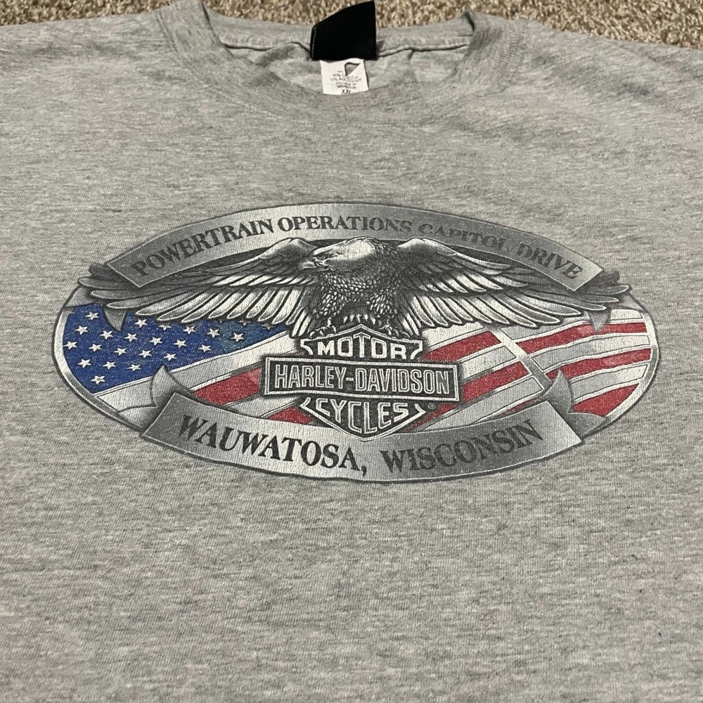 Harley-Davidson T Shirt Mens XXL Gray Powertrain Operations Eagle 2005 Wauwatosa